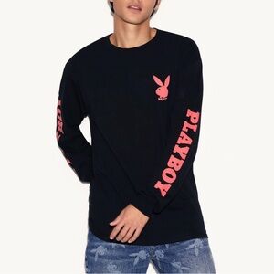 PLAYBOY Men’s Long Sleeve Tee in Black with Red Logo